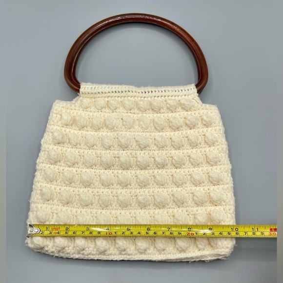 Vintage Ivory Cream Crochet Knit Handbag - Picture 10 of 12